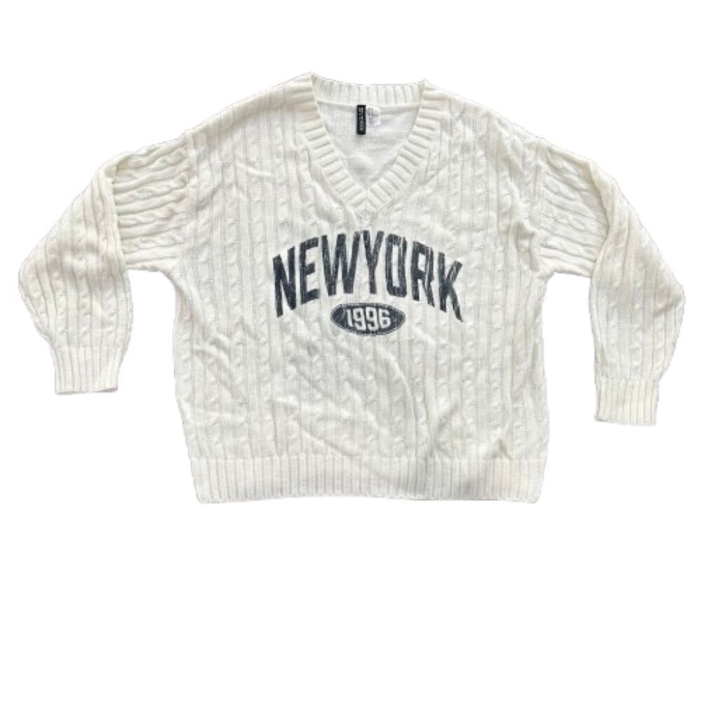 H&M Divided New York 1996 Cable Knit V Neck Sweater Size Medium